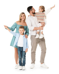 Fototapeta premium Happy parents with their children on white background