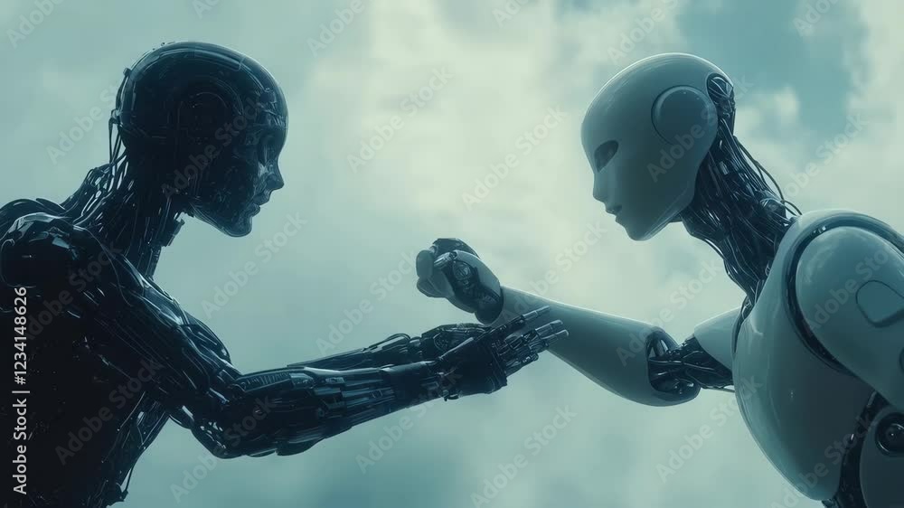Poster robotic interaction: futuristic connection and collaboration between advanced ai robots