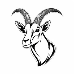 Antelope's head, angle view, isolated, on white background, badge, icon, simple black sketch, picture, image for printing on a T-shirt, background, cartoon