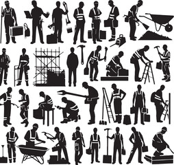 Black Construction Silhouette Vector, High Quality Illustration on White Background