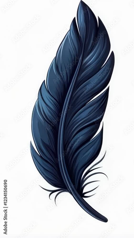 Poster elegant blue feather twisting and turning gracefully in motion sequence