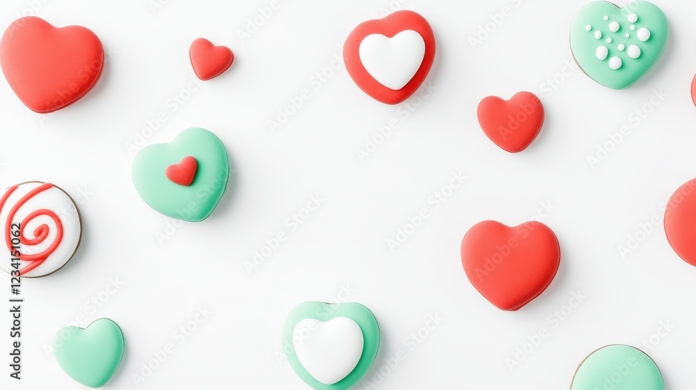 Aufkleber colorful hearts of various sizes arranged on a white background creating a vibrant pattern