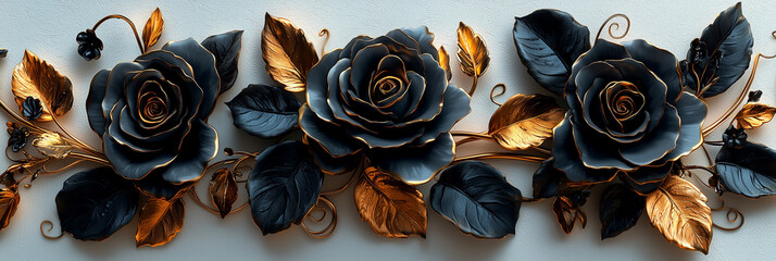 A bouquet of metallic roses with gold accents