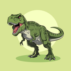 Green Tyranosaurus Rex roar pose cartoon Illustration © Aryasakti