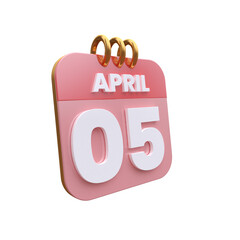 3D Calendar with 05 date number,April 3D Illustration