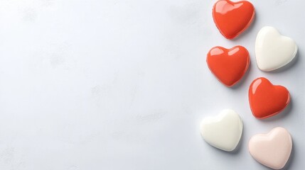 Obraz premium Three red hearts arranged on a white background for romantic or love themed designs and concepts
