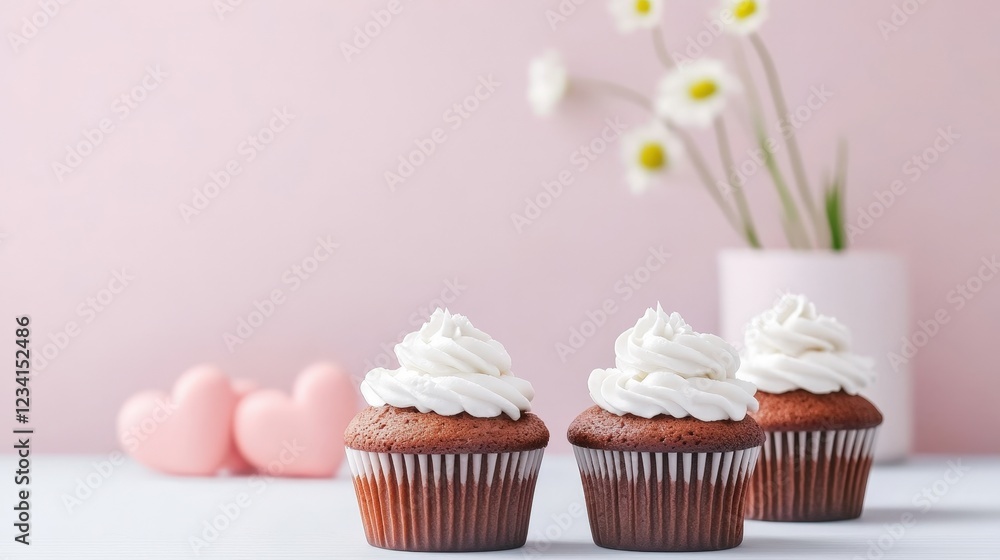 Aufkleber two cupcakes with colorful frosting placed on a wooden table in a well-lit setting