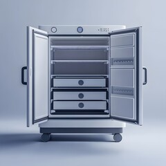 Modern sterilization cabinet isolated on a minimalist background used to store and maintain sterile surgical instruments