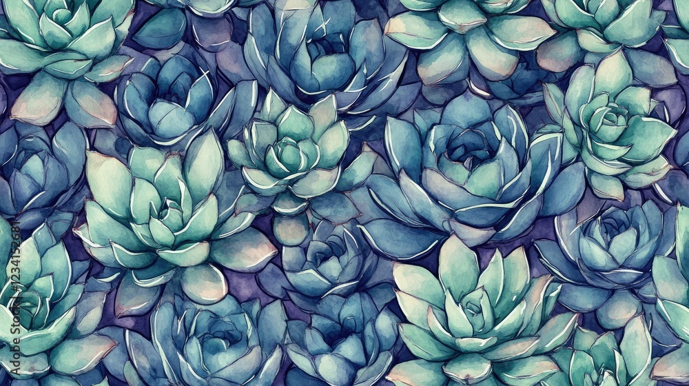 Poster watercolor-style cactus doodles arranged in a seamless repeating pattern.