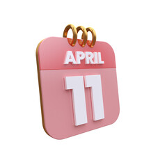 3D Calendar with 11 date number,April 3D Illustration
