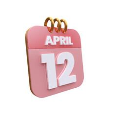 3D Calendar with 12 date number,April 3D Illustration