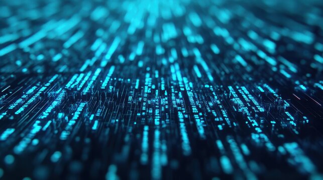 Abstract digital binary code streams in vibrant blue hues representing data flow technology and futuristic cyber concepts