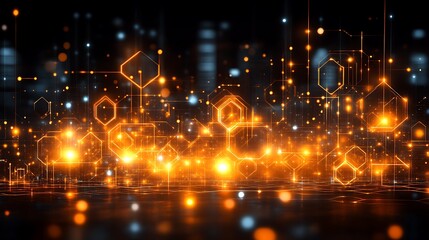 Obraz premium Abstract digital network glowing hexagons and lines