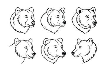 Grizzly Bear (Ursus arctos horribilis) animal design, labeled line art vector art illustration.