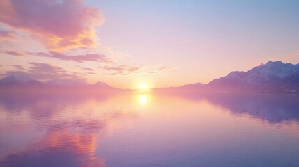 Naklejka premium Pink sunset reflecting on calm mountain lake