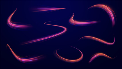 Neon stripes in the form of drill, turns and swirl. Speed of light concept background. Abstract background rotational border lines, png, effect, wave,neon,line. 