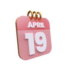 3D Calendar with 19 date number,April 3D Illustration