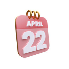 3D Calendar with 22 date number,April 3D Illustration