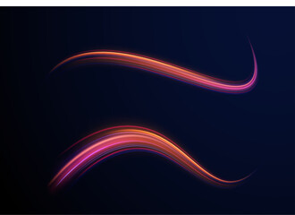 Light trail wave, fire path trace line, car lights, optic fiber and incandescence curve twirl. Big data traffic visualization, dynamic high speed, png, effect. Vector glowing lines air flow effect. 