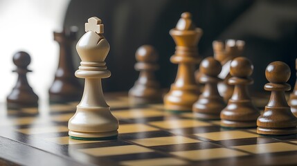 White bishop leads chess game, strategy