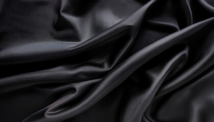 Obraz premium A close-up of black, shiny, and smooth fabric with intricate folds and textures, showcasing the material's luxurious and elegant appearance Generative AI