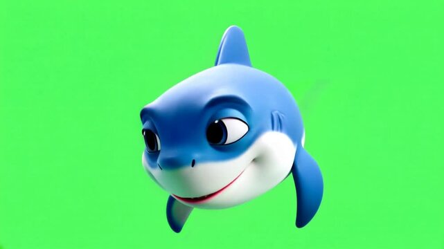 Cute cartoon shark, green screen, animation, playful, children's media