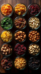 Fototapeta premium Assorted Dried Fruits and Nuts in Glass Jars