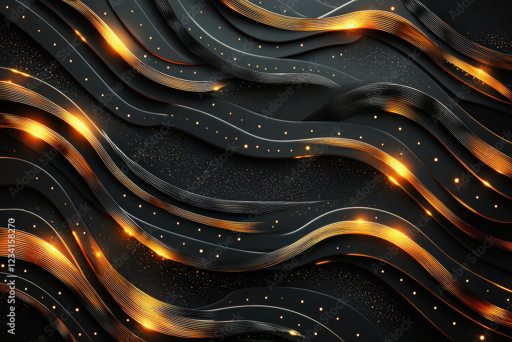 Aufkleber luxurious abstract pattern with metallic gold lines and dots on a black background for elegant decor