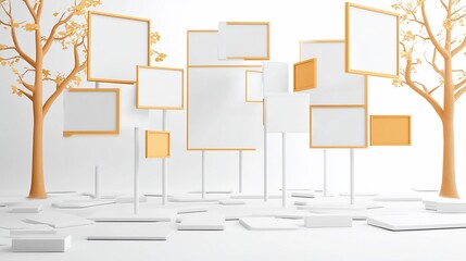 Blank frames autumn trees minimalist gallery mockup