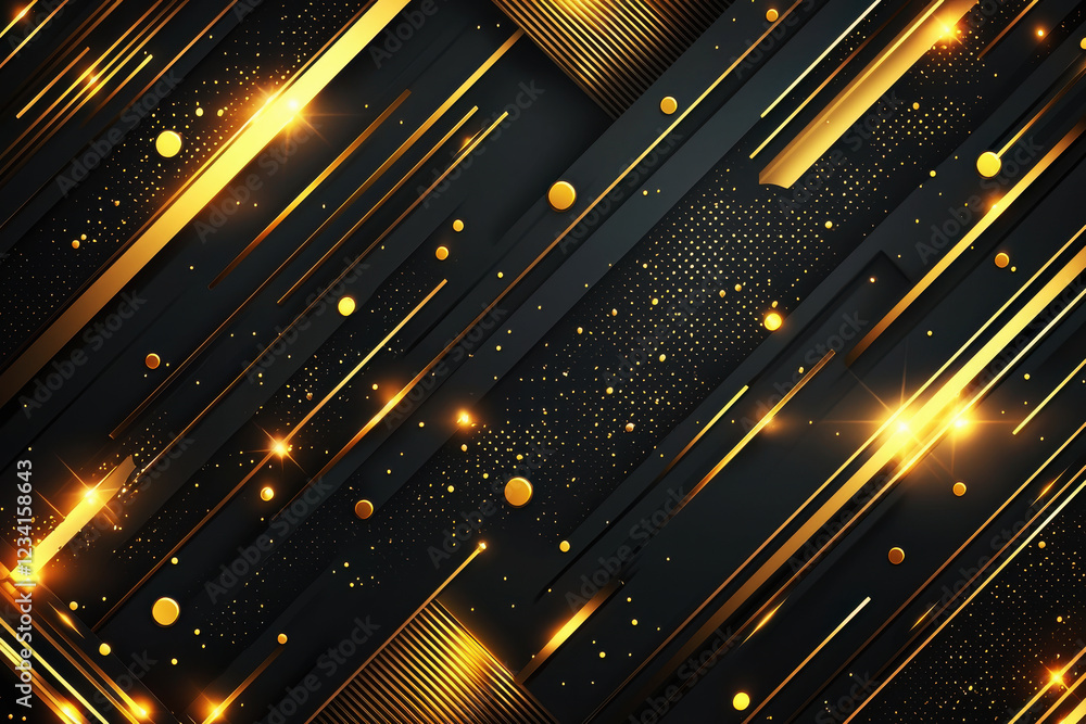 Aufkleber luxurious abstract pattern featuring metallic gold lines and dots on a rich black background with st
