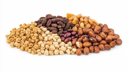 Fototapeta premium Assorted dried fruits and nuts, studio shot, white background, healthy snack food