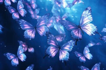 Holographic butterflies blue animal underwater.