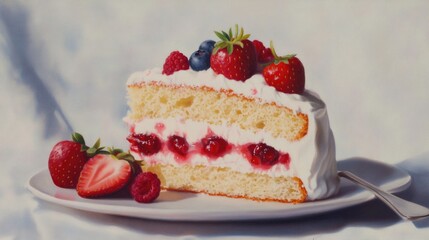 Strawberries and Blueberries on Plate