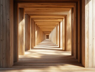 Wooden Hallway with Long Corridor