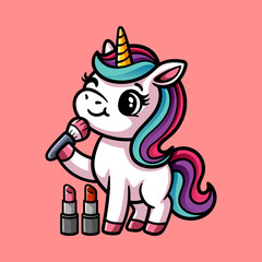fun cute unicorn doing beauty make up cartoon colored character isolated drawing line style sketch classic vintage design illustration