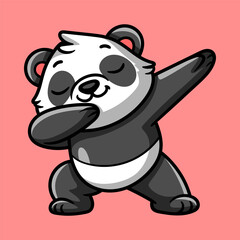 fun happy panda dabbing cartoon colored character isolated drawing line style sketch classic vintage design illustration