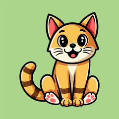 fun cute sitting cat cartoon colored character isolated drawing line style sketch classic vintage design illustration