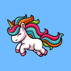 fun cute jumping unicorn cartoon colored character isolated drawing line style sketch classic vintage design illustration