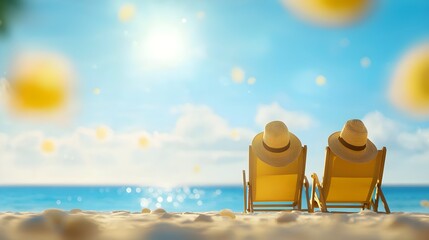 Couple Relaxing on Beach Chairs Under Sunny Sky