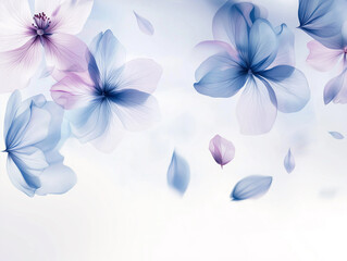 Obraz premium Delicate blue and purple flowers float gracefully, their translucent petals contrasting against a soft, e