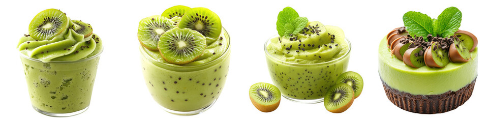 Kiwi mousse isolated on white background Set Collection Png.