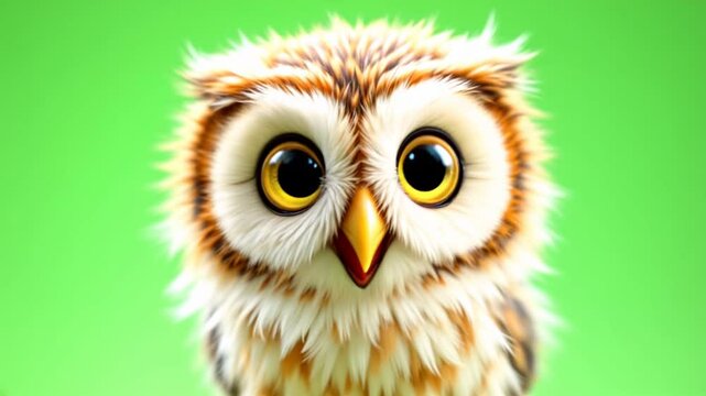 Cute owl portrait, green screen, digital art, children's book illustration