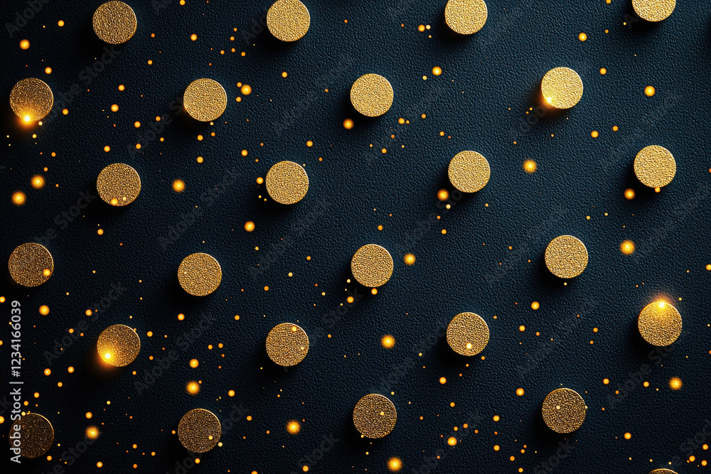 Poster luxurious metallic gold polka dots create an elegant pattern on a deep navy background for a sophist
