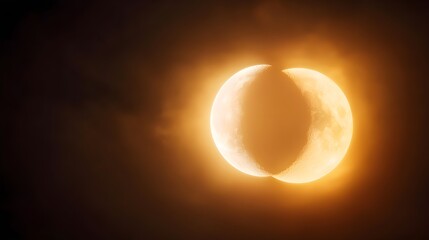 Obraz premium Crescent Moon in Foggy Night Sky