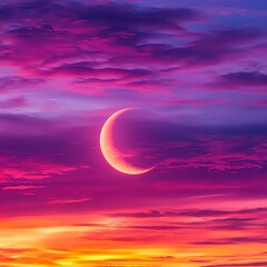 Crescent Moon in Vibrant Sunset Sky