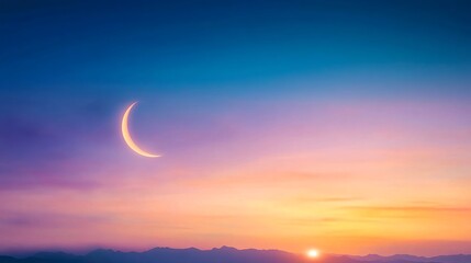 Fototapeta premium Crescent Moon Over City Sunset