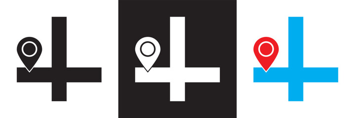 Obraz premium Set of icons related to navigation, GPS, location, route. isolated on white and black background. vector illustration. EPS 10