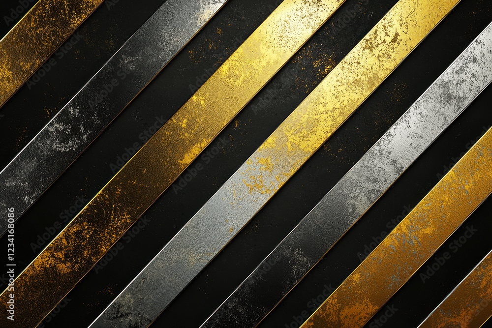 Aufkleber luxurious diagonal stripe pattern in metallic gold and silver on deep black background created for e