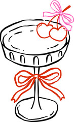 Cocktail Glass Cherries Heart with Bow Outline