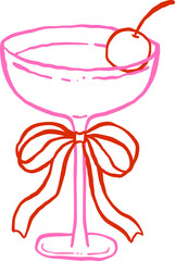 Cocktail Glass Cherry with Bow Outline
